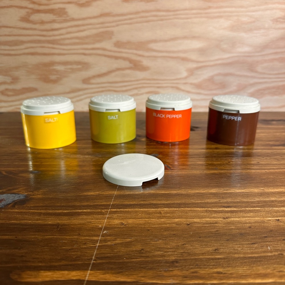 Vintage Tupperware Spice Shakers Set of 4 Multi Color Stackable Salt Pepper